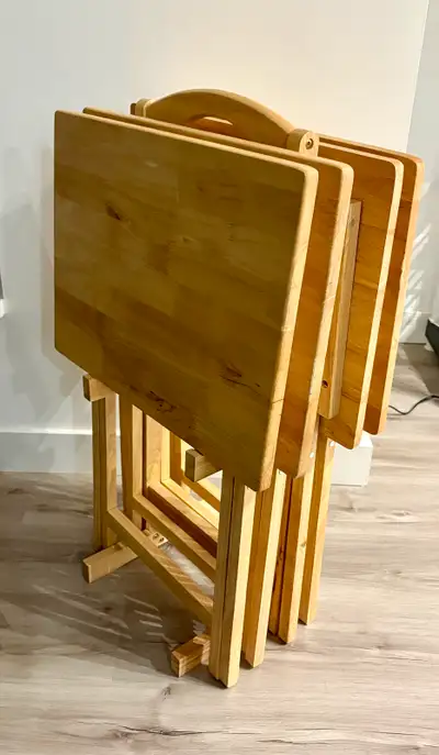 Wood Folding TV Table Trays with Storage Rack- 4 piece, View more