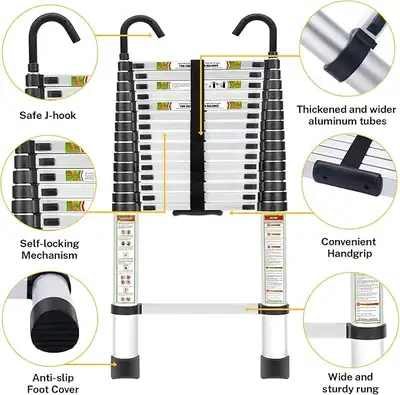 20FT Telescopic Ladder with Hooks - New, View more