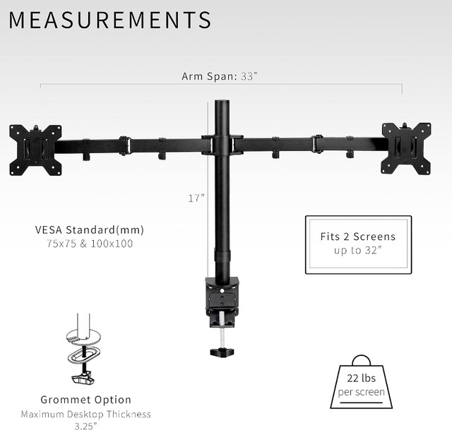 VIVO Dual Monitor Desk Mount,Adjustable stands, Screens upto 32" in Desktop Computers in Moncton - Image 2