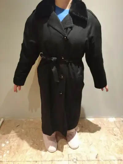 Really nice ladies overcoat. (might be wool) silk lined, artificial fur collar. in New condition. As...