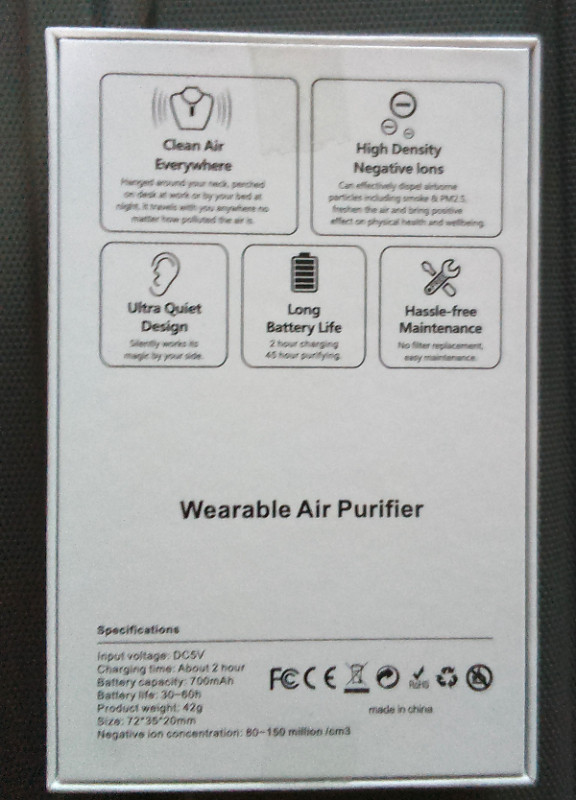 New air purifier necklace negative ionizer breathe safe healthy dans Appareils électroniques  à Ouest de l’Île - Image 2