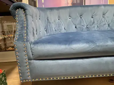 Blue Velvet Tufted Sofa - Modern Glam Style, View more