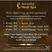 Massage $70 per hr.     Spa services in BRAMPTON 