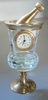 Vintage Crystal Desk Clock Champagne Ice Bucket Gold Accents