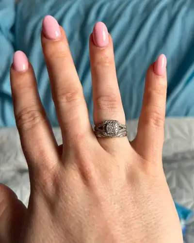 Engagement ring and wedding band, View more