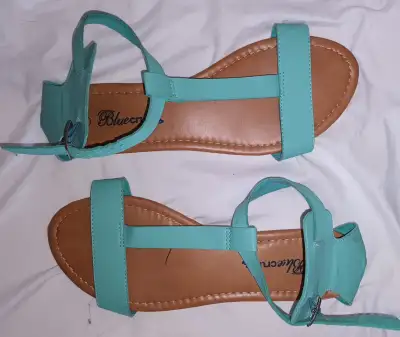 Blue Crush Women's 10 Green Ankle Strap Sling Back Flat Sandals, View more