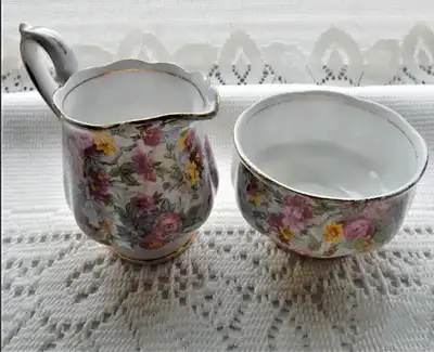 Royal Albert Art Deco chintz cream & spooner- Orillia, View more