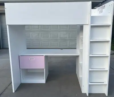 Twin Sz loft bed frame with desk Candropoff$, View more