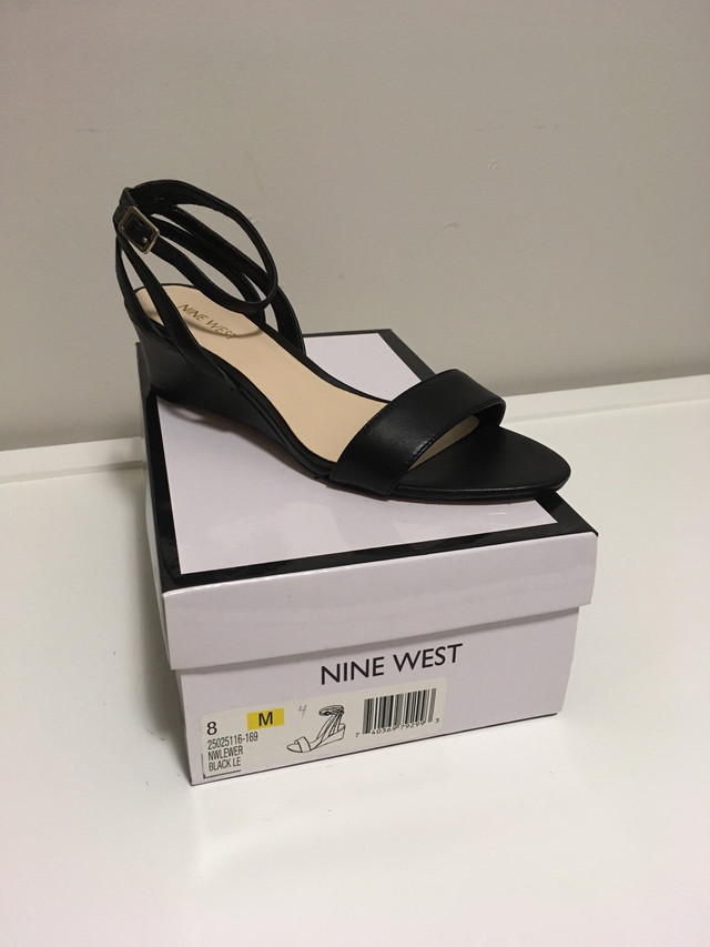 NINE WEST - 8 - NWT - BLACK LEATHER LEWER STRAPPY WEDGE SANDALS in Women's - Shoes in Kingston - Image 4
