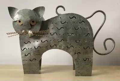Brutalist 10” Metal Cat Votive Candle Holder Sculpture Folk Art, View more