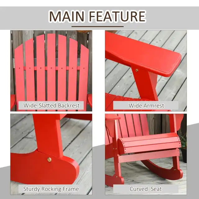 Outsunny Wooden Adirondack Rocking Muskoka Chair with Slatted Wo in Chairs & Recliners in Markham / York Region - Image 7