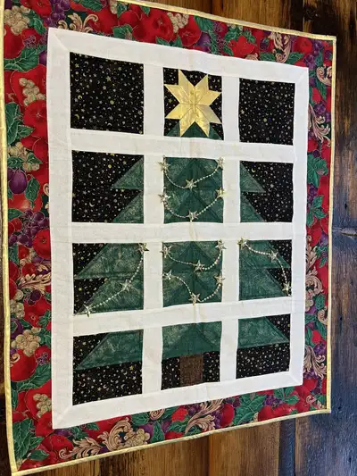 Christmas Tree Quilted Wall Hanging (Windowpane Design), View more