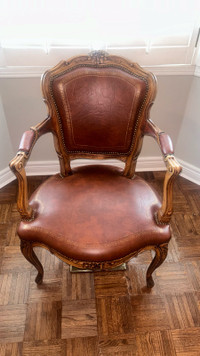 Louis XV Period Leather Upholstered Fauteuil Armchair, 18th Cent