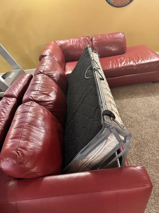 Luxury Red Leather Sofa Bed (Natuzzi) in Couches & Futons in Calgary - Image 5
