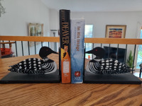 Pair HEAVY Solid Iron Hand Forged / Painted Loon Bookends 