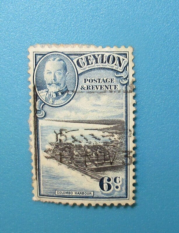 1930's Ceylon 6 cent Postage Stamp Used featuring King V Arts