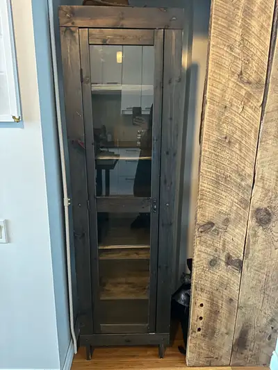 VINTAGE DARK PINE STORAGE DISPLAY UTILITY BOOK SHELF CABINET, View more