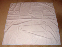 white cotton tablecloth with blue border (like new) 45" X 47"