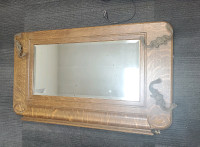 Antique  Large Quarter Cut Oak Bevelled Mirror