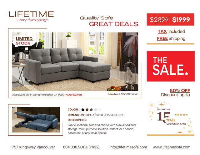 Fabric sectional sofa and chaise with hide-a-bed and storage in Couches & Futons in Vancouver - Image 11