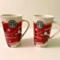 2010 Starbucks Christmas Mugs Set of 2 Holiday Snowflake 16oz