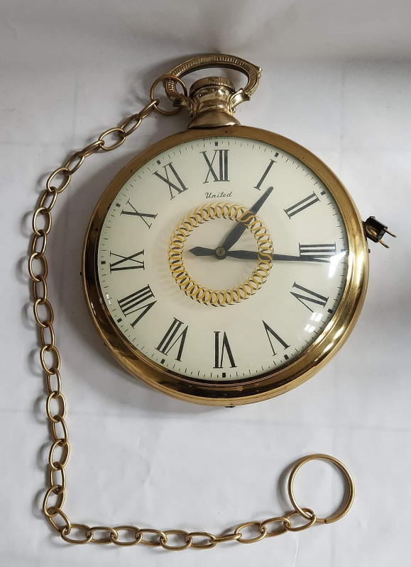 Antique United Psychedelic Solid Brass Pocket Watch Wall Clock in Arts & Collectibles in City of Toronto - Image 2