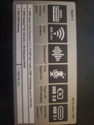 Used acer aspire 5 laptop. Clean windows 10 install. Works perfectly. Specs: * AMD Quad-Core Process...
