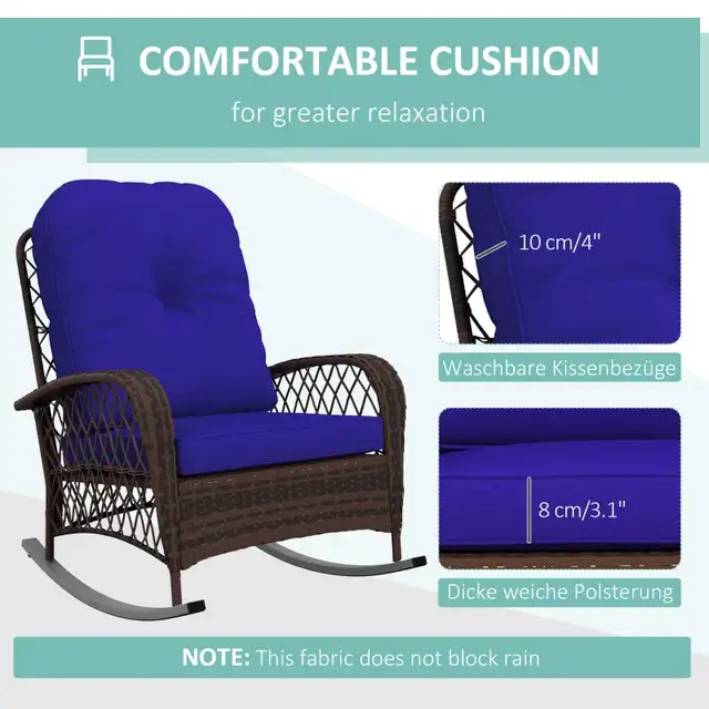 Blue Outdoor Wicker Rattan Rocking Chair with thick cushion  in Patio & Garden Furniture in Markham / York Region - Image 5