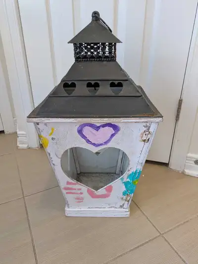 In need of fresh paint. Has obvious signs of wear, use, damage. 3 out of the 4 large heart cutouts h...