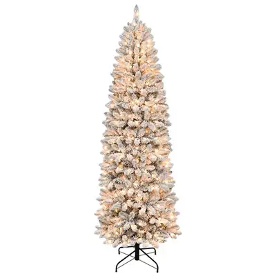 7' Ft. Pre-lit Slim Frosted Christmas Tree, clear lights + DECOR, View more