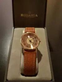 Rodania Watch Boy's Brown/Gold/Black Face, Brown Leather Band