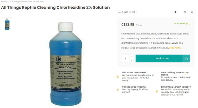 Reptile Husbandry Chlorhexidine 2% Disinfecting Agent Solution in Reptiles & Amphibians for Rehoming in Mississauga / Peel Region - Image 2