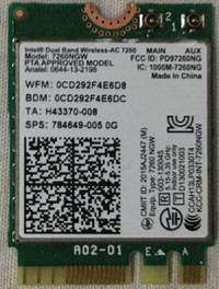 Intel® Dual Band Wireless-AC 7260 M.2 Card