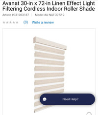 NEW 30” x 72” CORDLESS ROLLER SHADE 