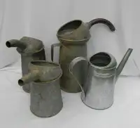 ANTIQUE GALVANIZED METAL OIL CANS TINS WITH SPOUTS 1920'S GAS