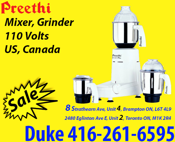 3 Jar, Preethi Eco Plus Mixer, Grinder Kitchen 110 Volts, Canada in Processors, Blenders & Juicers in Mississauga / Peel Region