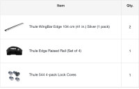 Thule Wing Bars (2) + Edge Raised Rail (4) + 4-pack Lock Coress