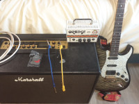 Guitar, amp, head, cords and picks