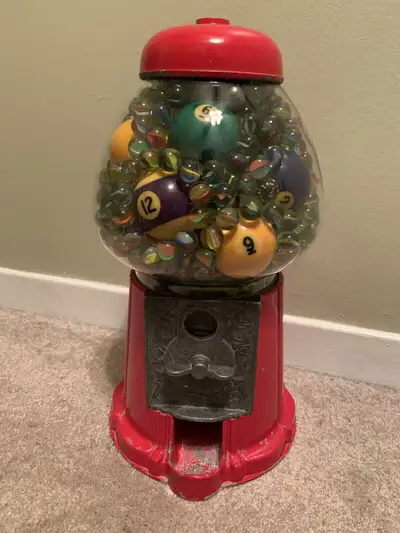 Vintage Gum-ball Machine w/ Vintage Pool Table Balls & Marbles, View more