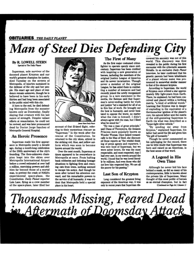 SUPERMAN DAILY PLANET OBITUARY - 1993, View more