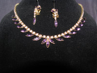 Vintage Purple Amethyst Rhinestone Necklace and Earrings