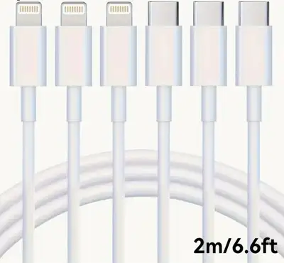 1pc 2 M 6.6ft USB C to Lightning Charging & Data Cable Apple MFI, View more