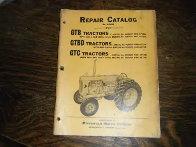 Minneapolis Moline GTB, GTBD, GTC Tractor Parts Catalog shipping available at your cost any question...