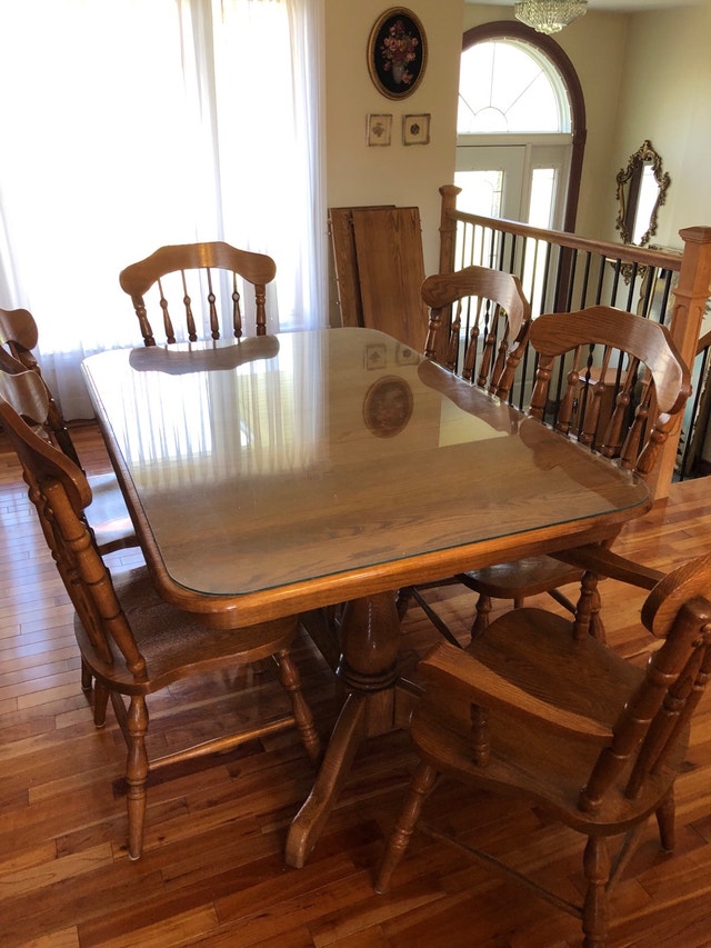 Oak dining room set with hutch and glass top Dining Tables & Sets