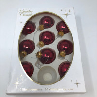 Set of 9 Small Red Glass Balls Christmas Tree Ornaments