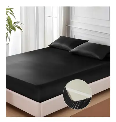 Satin Fitted Sheet, Queen Size Black Fitted Sheet Only, Silky, View more