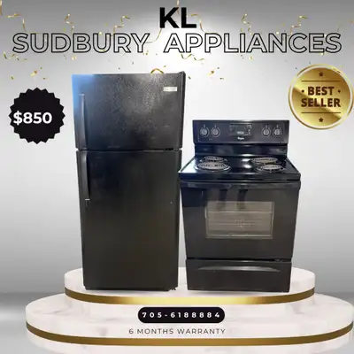 Black fridge ad stove kitchen package KL Sudbury Appliances, View more