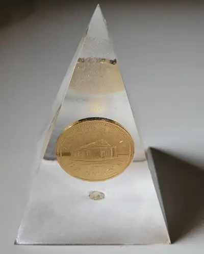 Vintage Rare 1991 Clear Lucite PyrmidCity of Vaughan Paperweight, View more