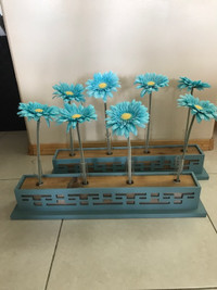 Flowers in Test Tubes in Wood Block in Planter 2 Ft x 4" (4" H)