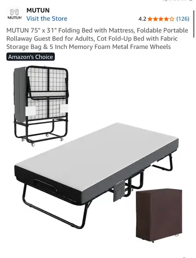 75" x 31" Folding Bed with Mattress, View more